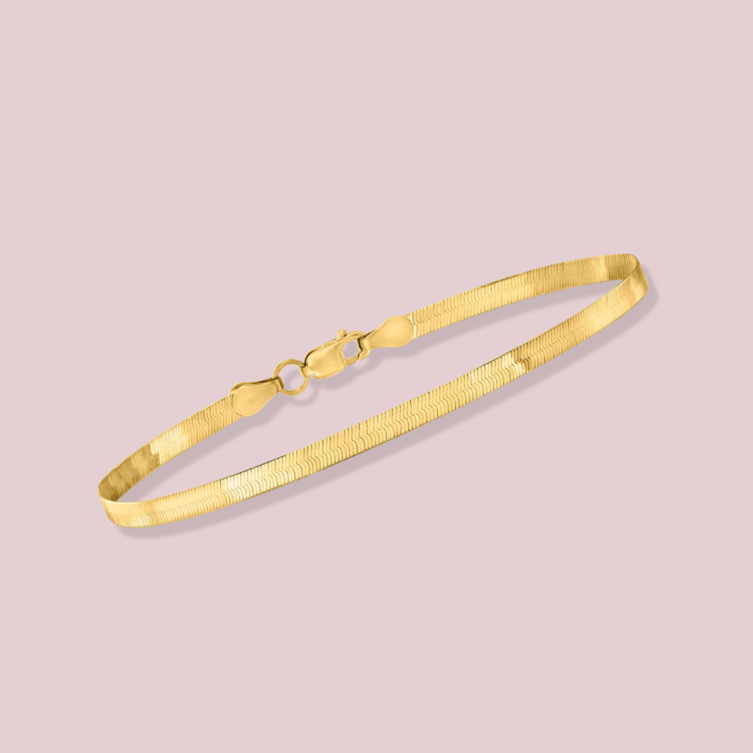 14K Solid Gold Herringbone Bracelet 3mm