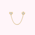 14K Solid Gold Heart & Flower Double Stud Earrings