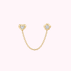 14K Solid Gold Heart & Flower Double Stud Earrings