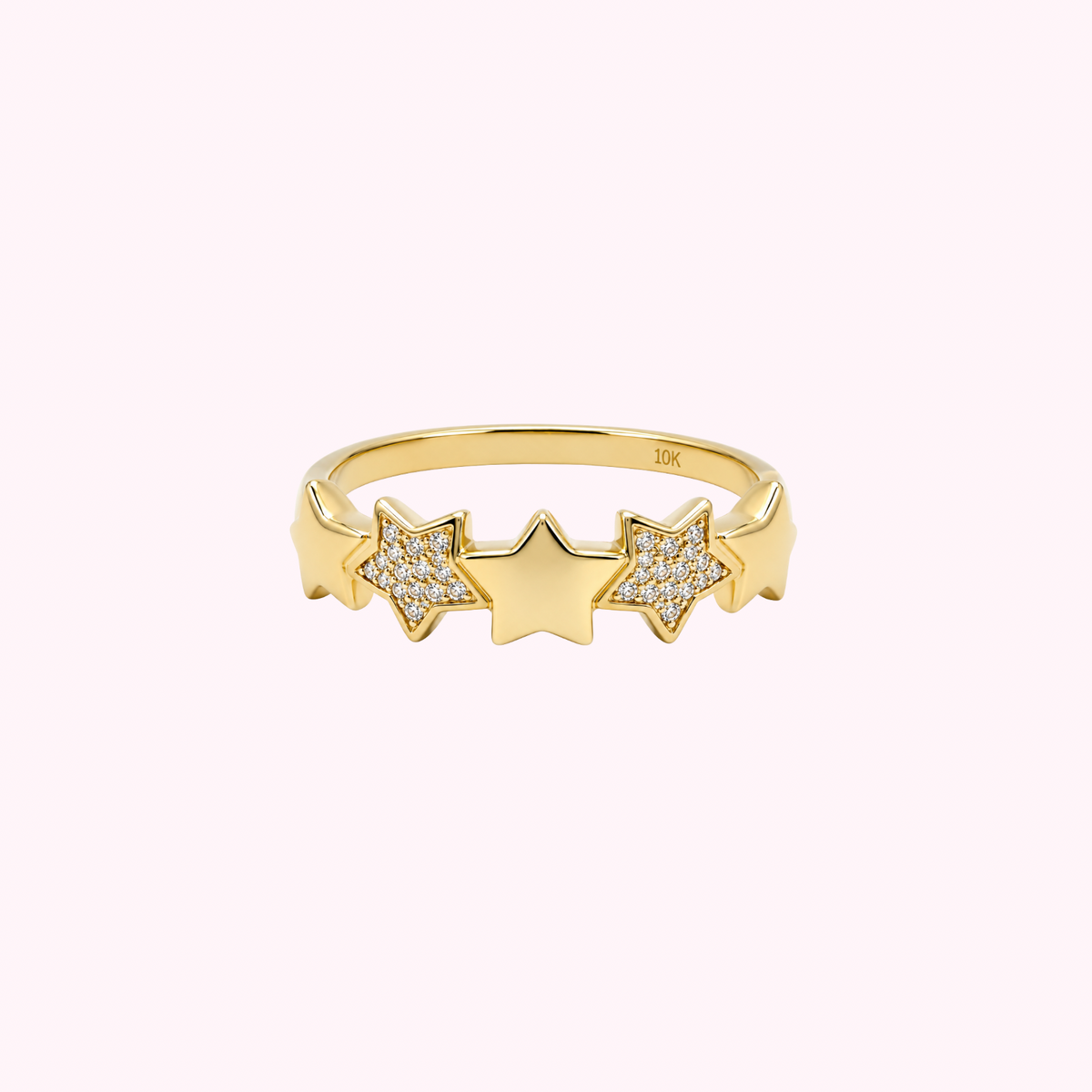 10K Solid Gold CZ Stars Ring