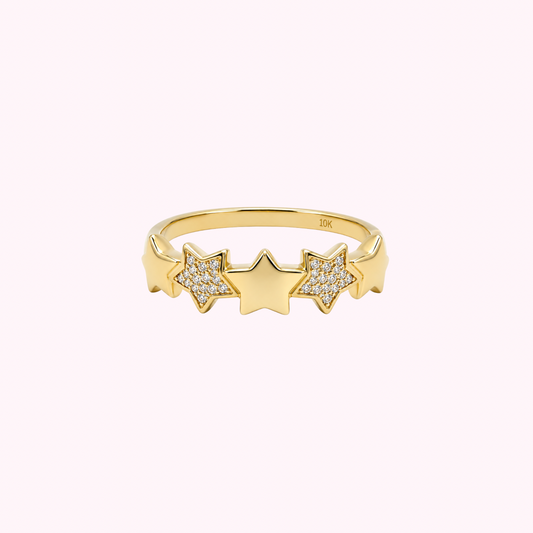 10K Solid Gold CZ Stars Ring