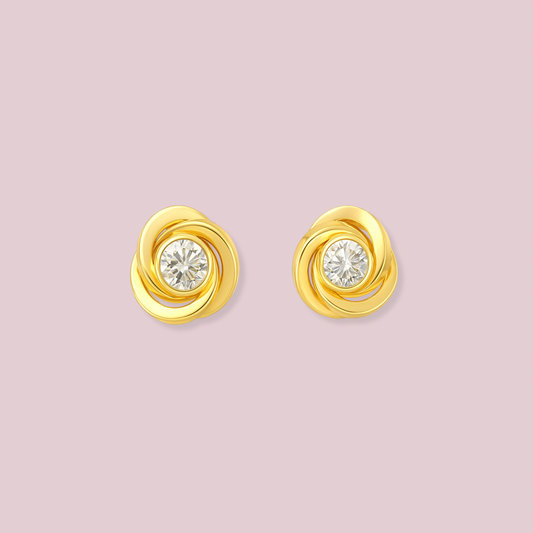 14K Solid Gold CZ Knot Earrings