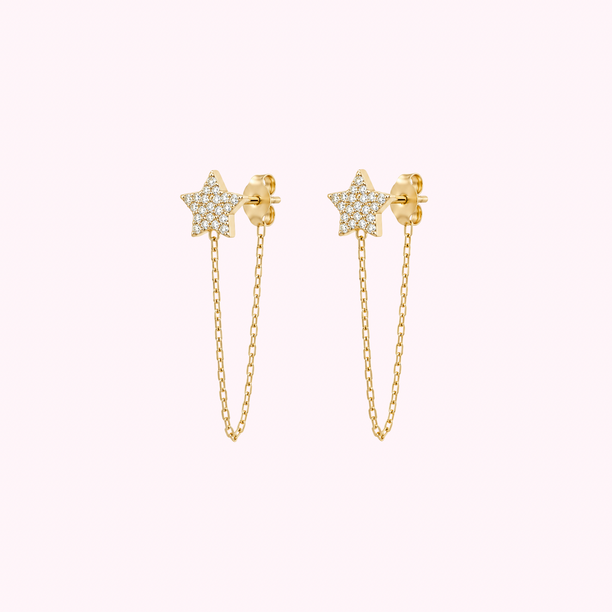 14K Solid Gold Star Chain Earrings