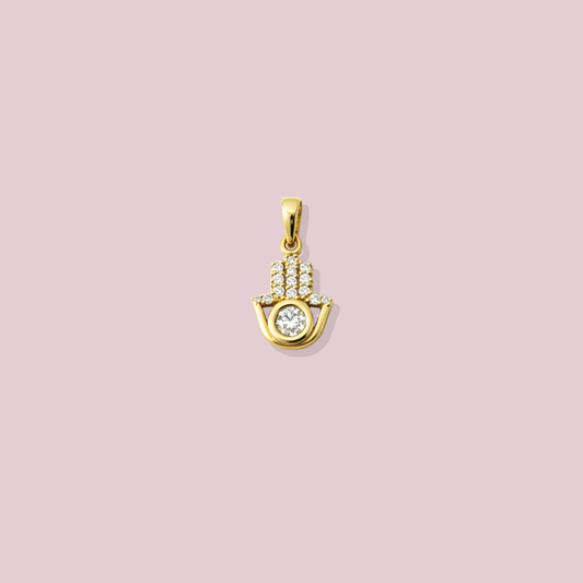 14K Solid Gold Mano de Fatima Charm