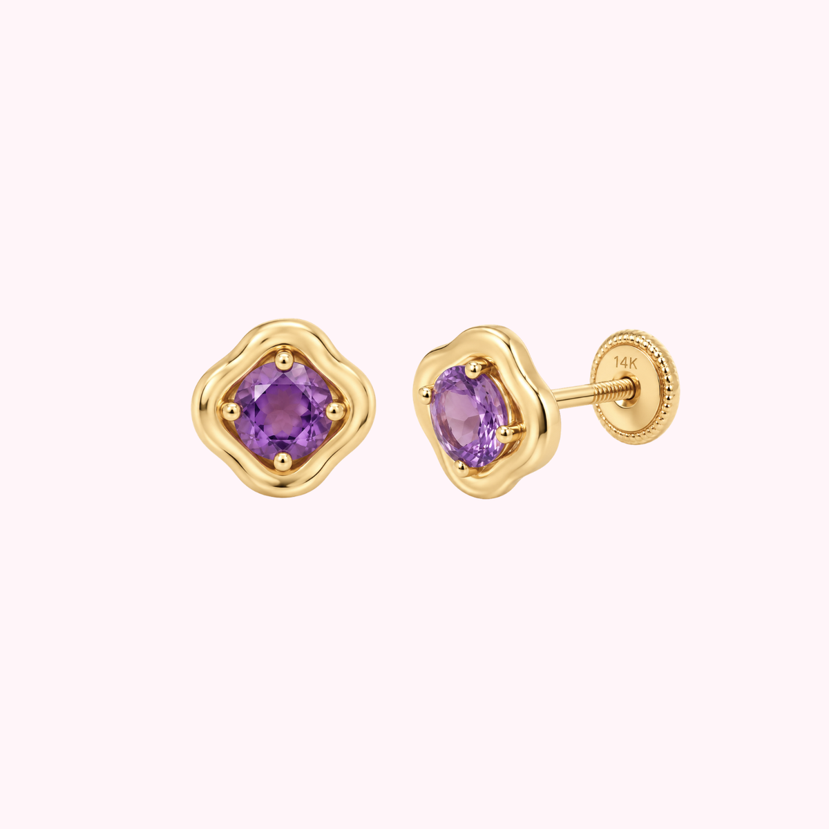 14K Solid Gold Natural Amethyst Stone Set