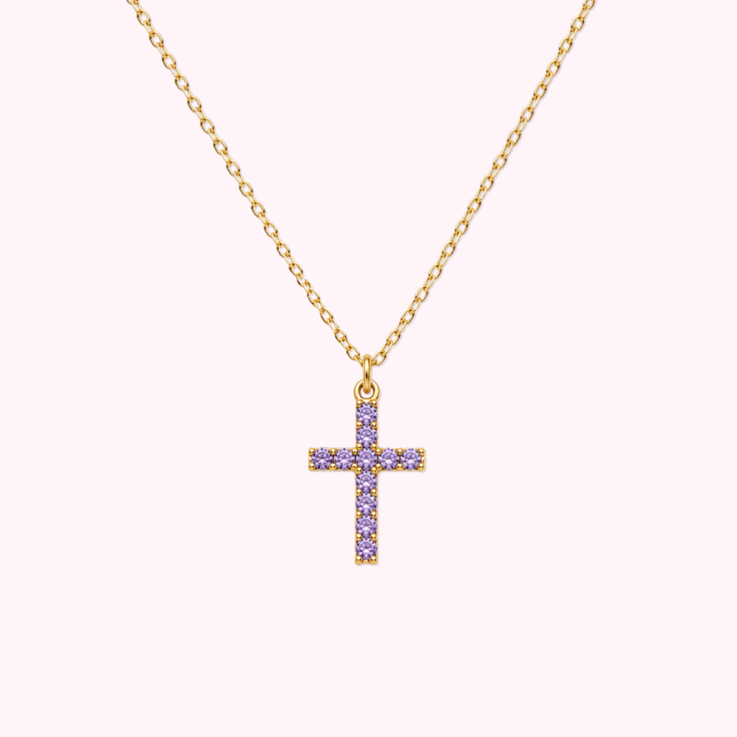 14K Solid Gold CZ Purple Cross