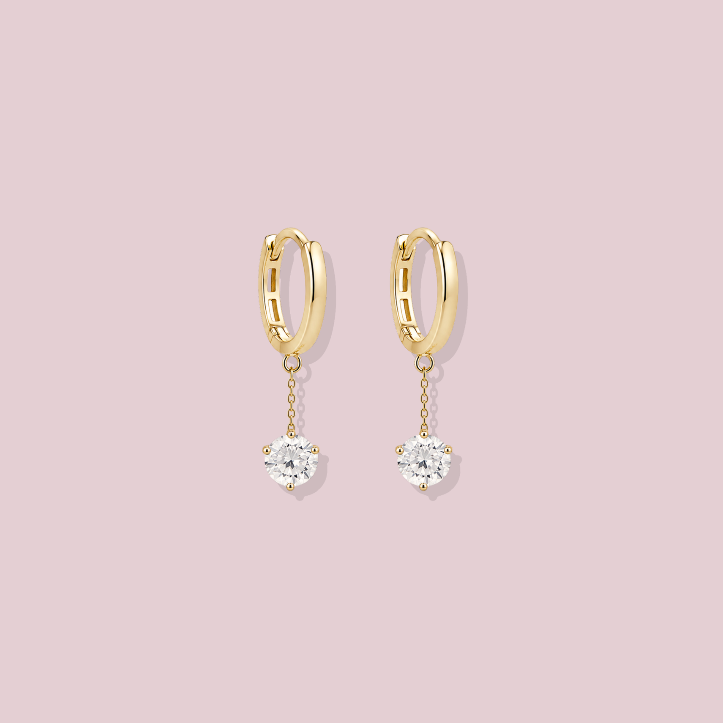 14K Solid Gold Cz Dangle Hoo Earrings