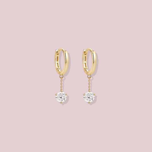 14K Solid Gold Cz Dangle Hoo Earrings