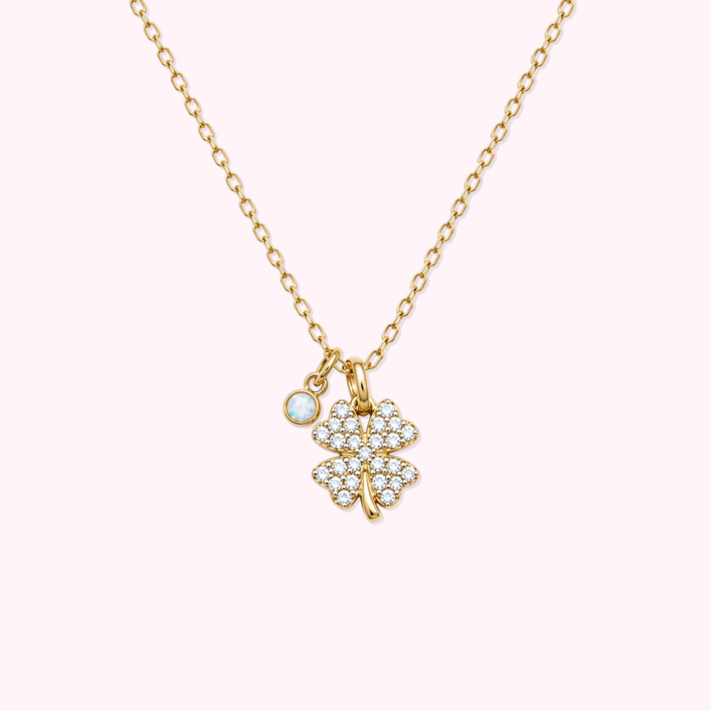 14K Solid Gold CZ Clover Necklace