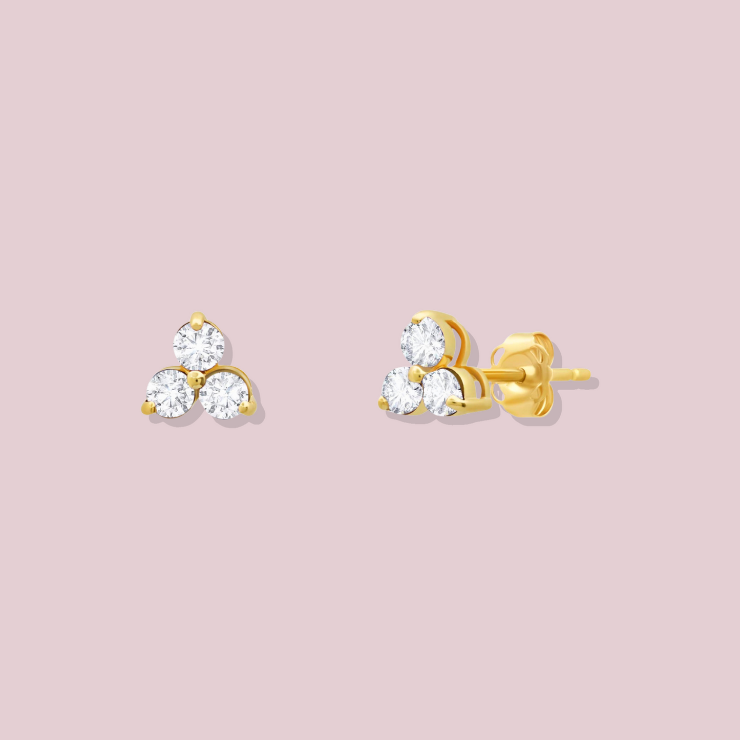 14K Solid Gold Trio White Sapphire Post Earrings