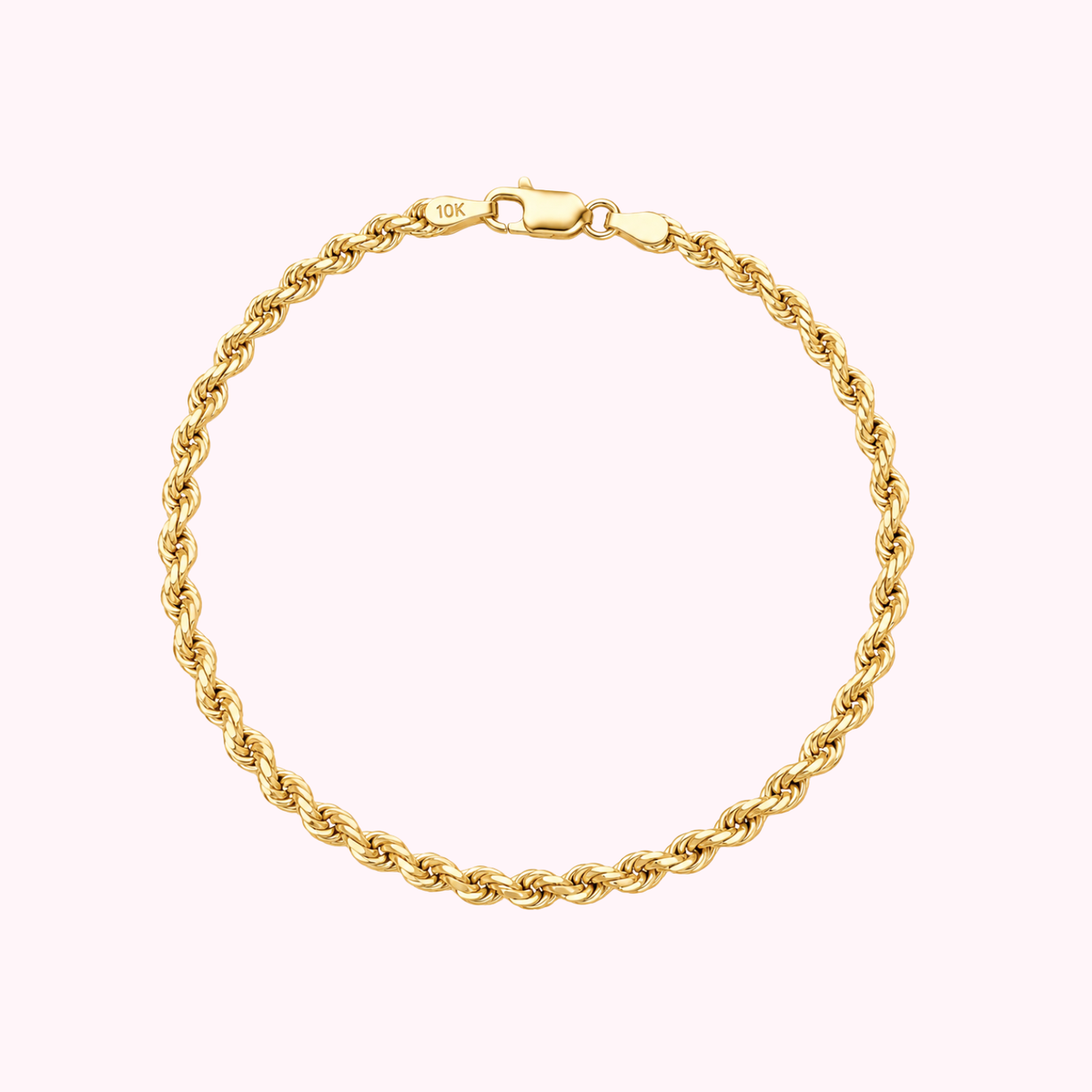 10K Semi Solid Rope Bracelet 3mm