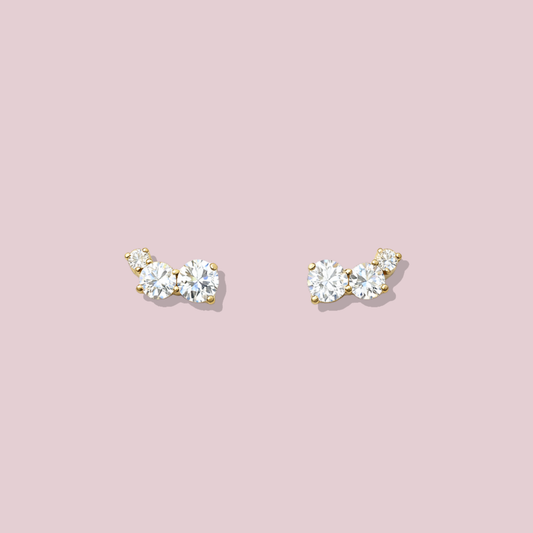 14K Solid Gold CZ Trio Earrings.