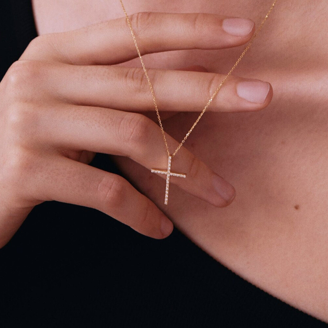 14k Solid Gold Diamond medium cross.