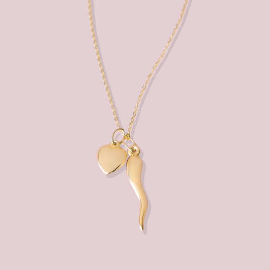 14K Solid Gold lucky love necklace