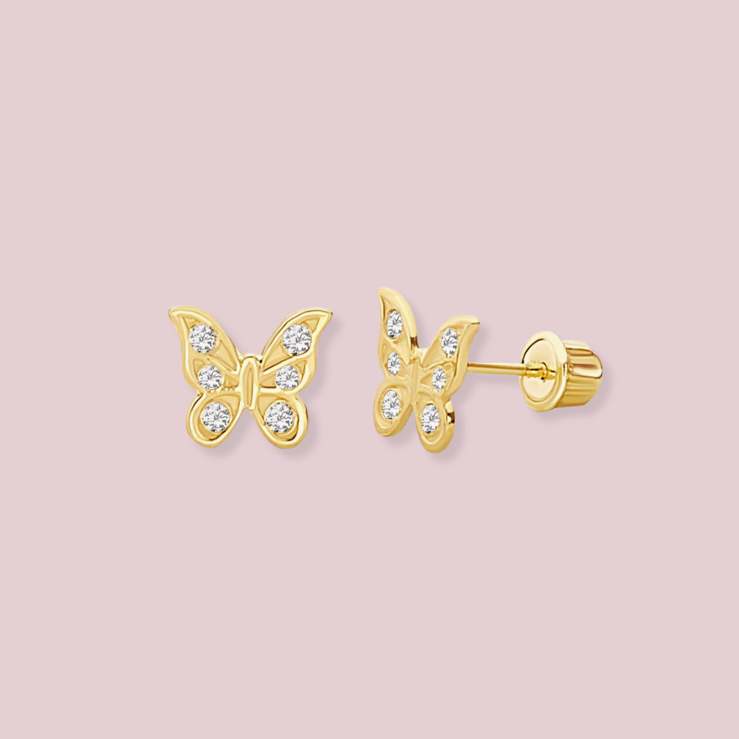 14K Solid Gold Butterfly stud Earrings