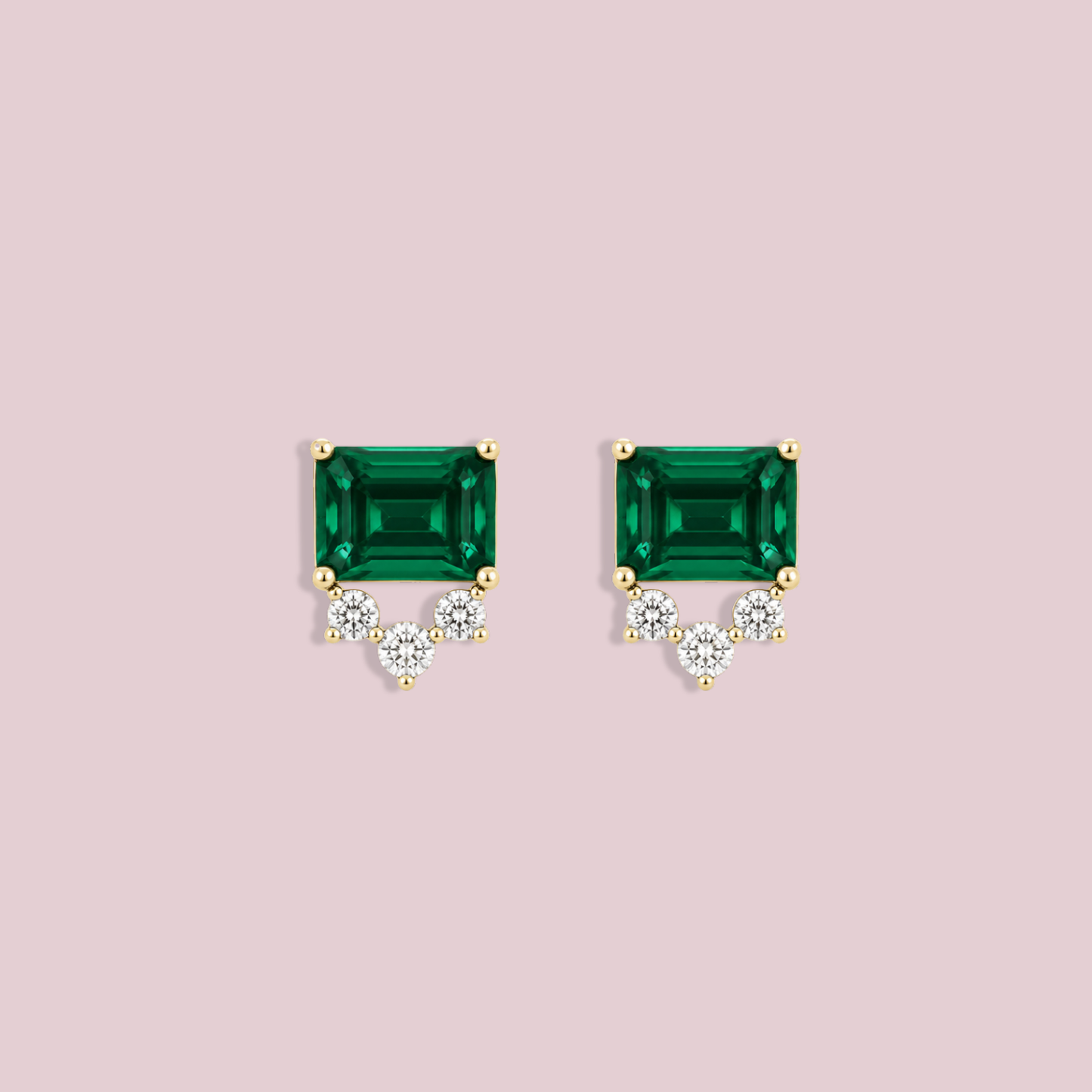 14K Solid Gold Green Baguette Earrings