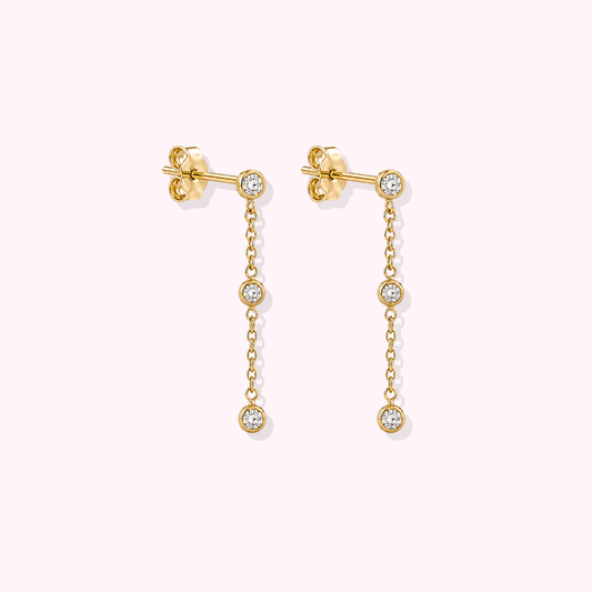 14K Solid Gold CZ Dangle Earrings