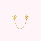 14K Solid Gold Star & Moon Double Stud Earrings
