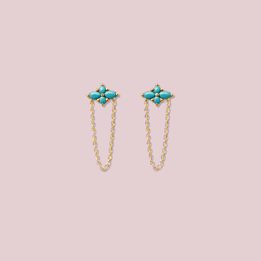 14K Solid Gold Turquesa Chain Earrings.
