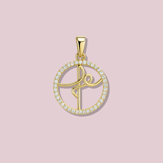 14K Solid Gold Fe Pendant with Zirconia.