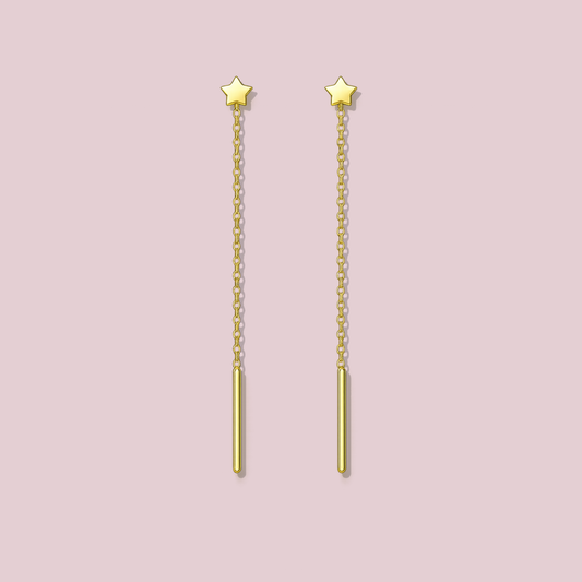 14K Solid Gold Star Voladores Earrings.