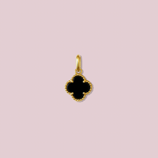 14K Solid Gold Onix Clover Pendant