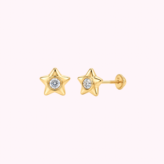 14K Solid Gold Lab-Grown Diamond Star Stud Earrings