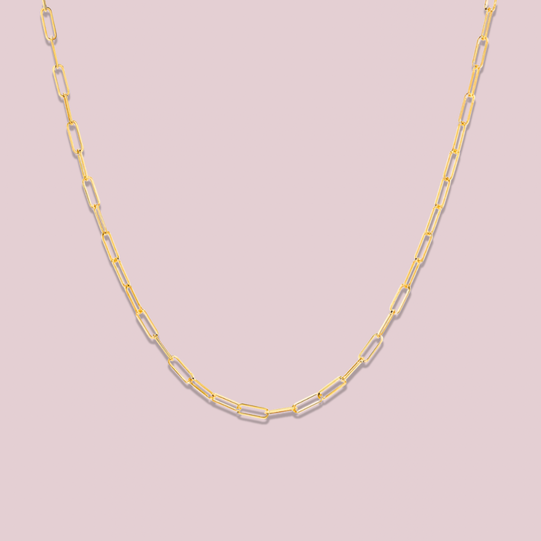 14K Solid Gold 1.5mm Paperclip Necklace