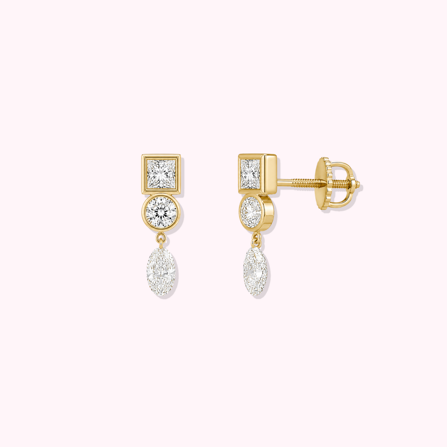 14K Solid Gold Multi Shape Lab Grown Earrings