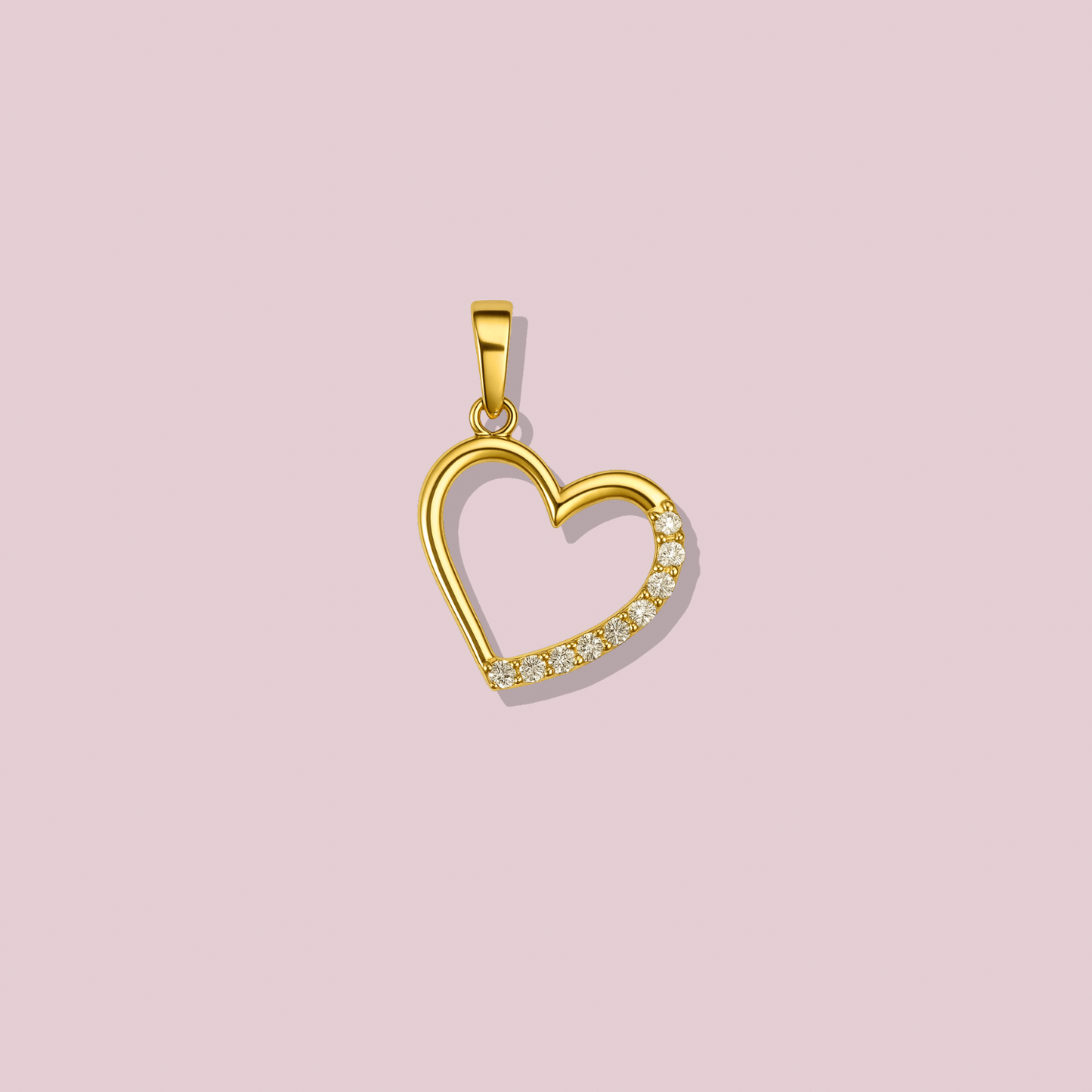 14K Solid Gold Heart Pendant with Cz