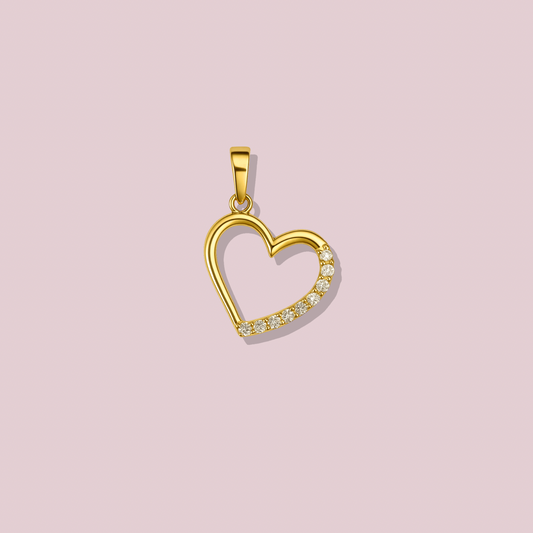 14K Solid Gold Heart Pendant with Cz