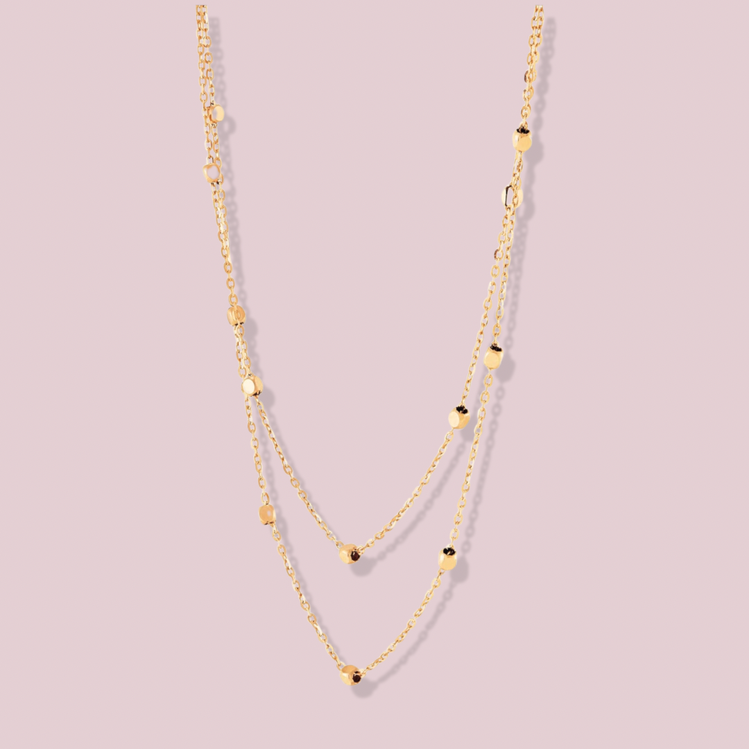 14K Solid Gold Tiny Doble Layer Necklace