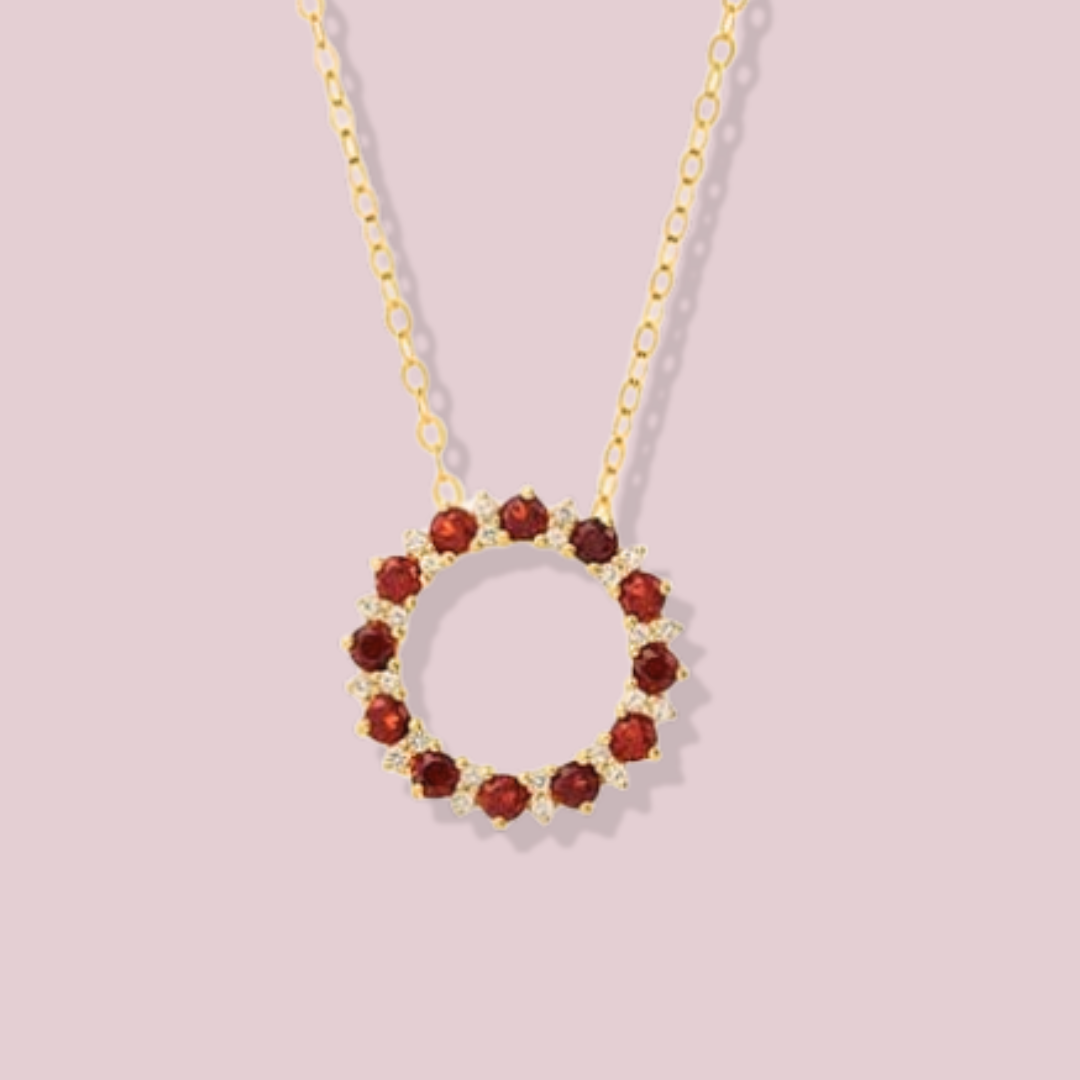 14k Solid Gold Birthstone Circle Necklace