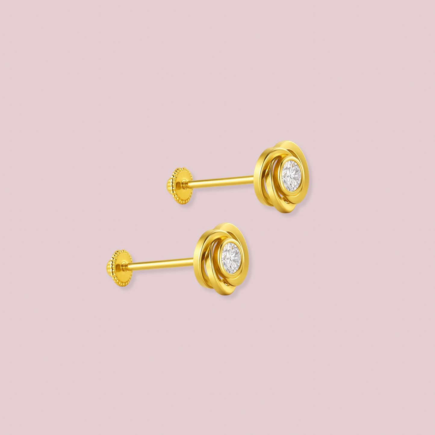 14K Solid Gold CZ Knot Earrings