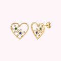 10K Solid Gold Heart & Flower Earrings
