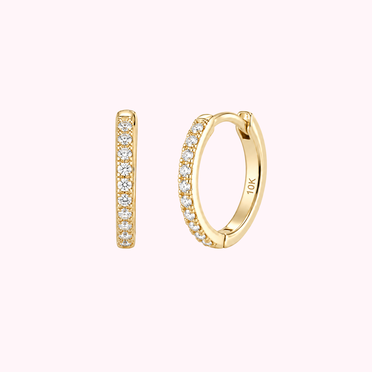 10K Solid Gold CZ Hoop Earrings