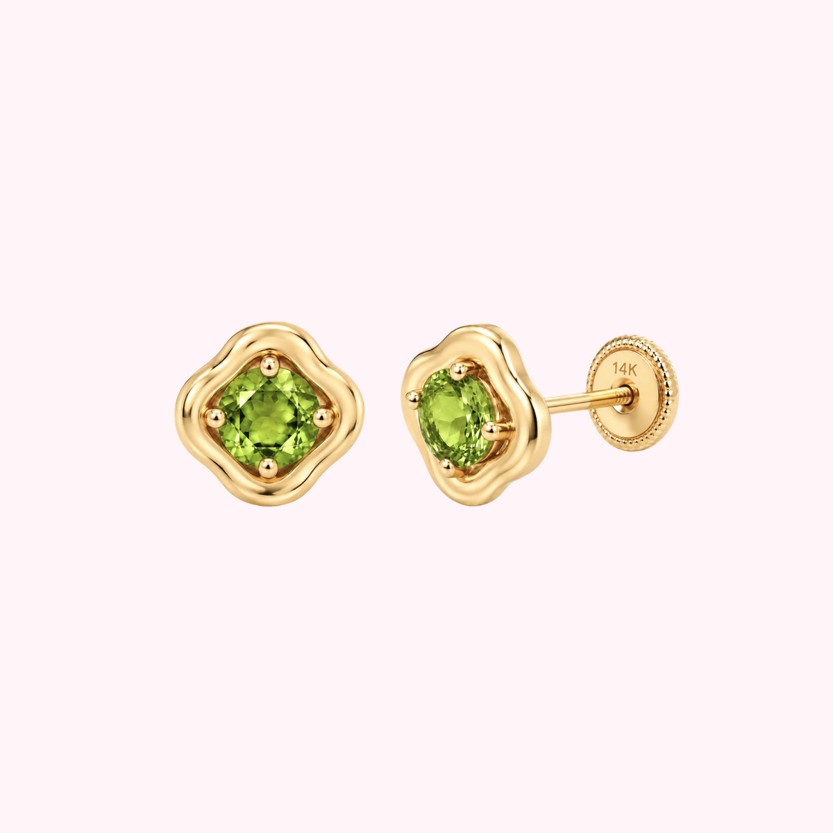 14K Solid Gold Natural Peridot Stone Set