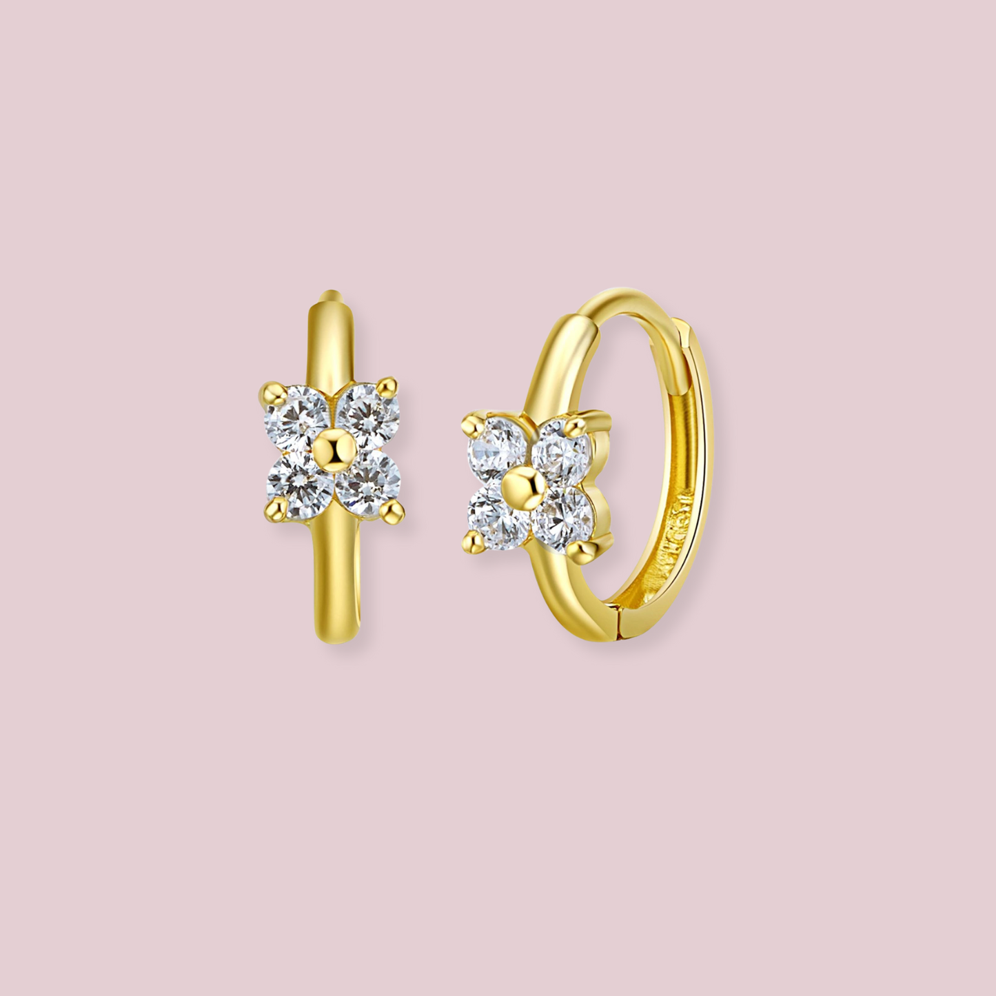 14K Solid Gold Mini Flower Hoop Earrings