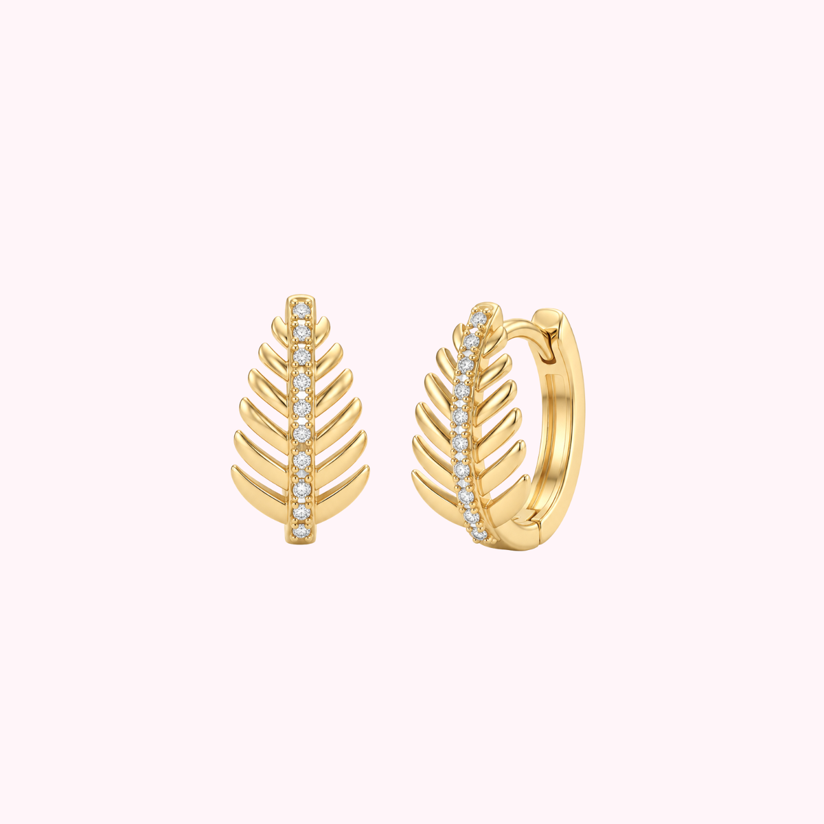 10K Solid Gold Leaf Hoop Earrings