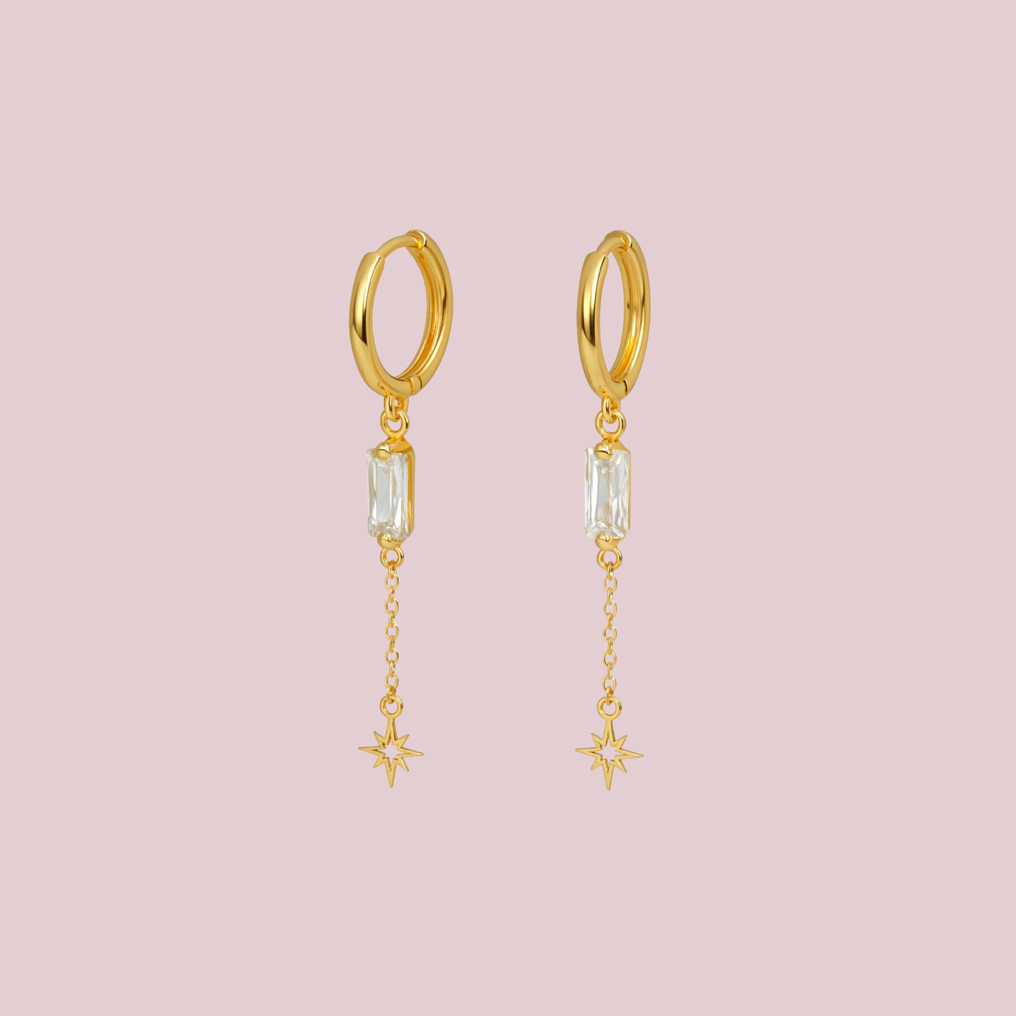 14K Solid Gold Dangle Hoops with Chain.