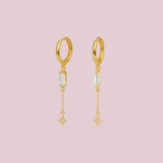 14K Solid Gold Dangle Hoops with Chain.