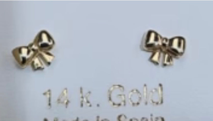 14K Solid Gold Mini Bow Earrings