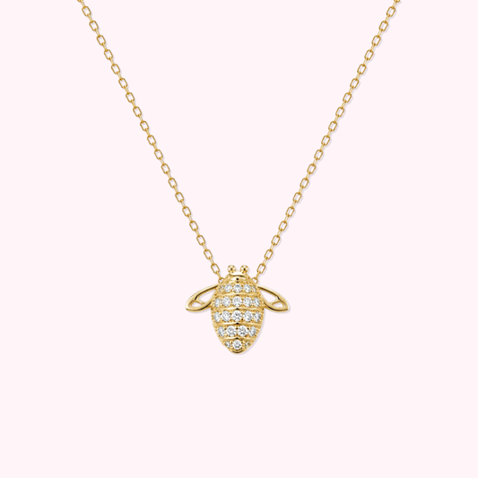 14K Solid Gold Bee Necklace