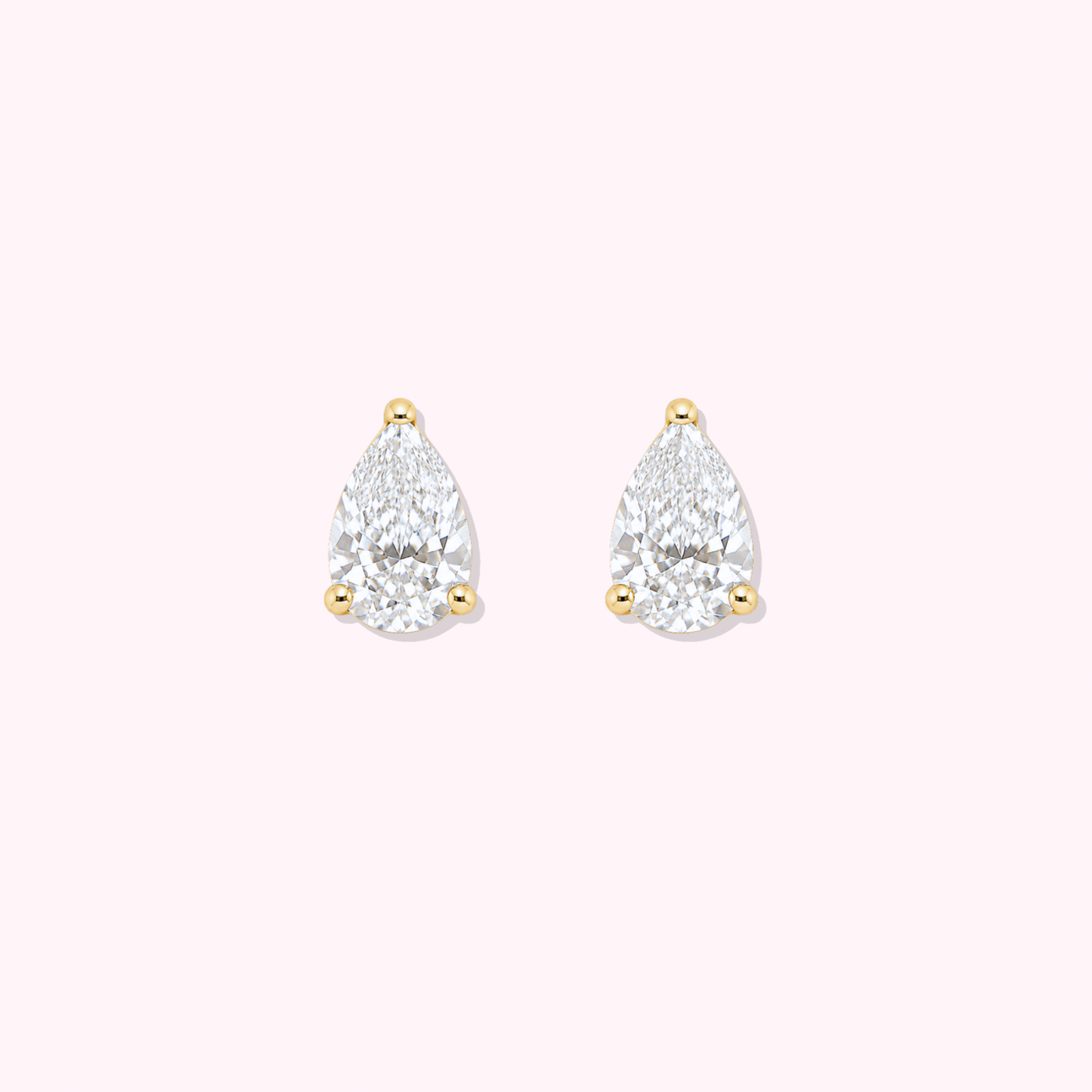 14K Solid Gold Pear Shape Lab Grown Diamond Stud.