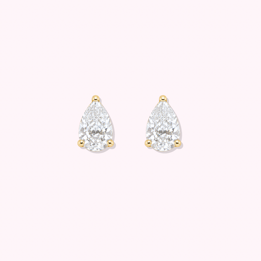 14K Solid Gold Pear Shape Lab Grown Diamond Stud.