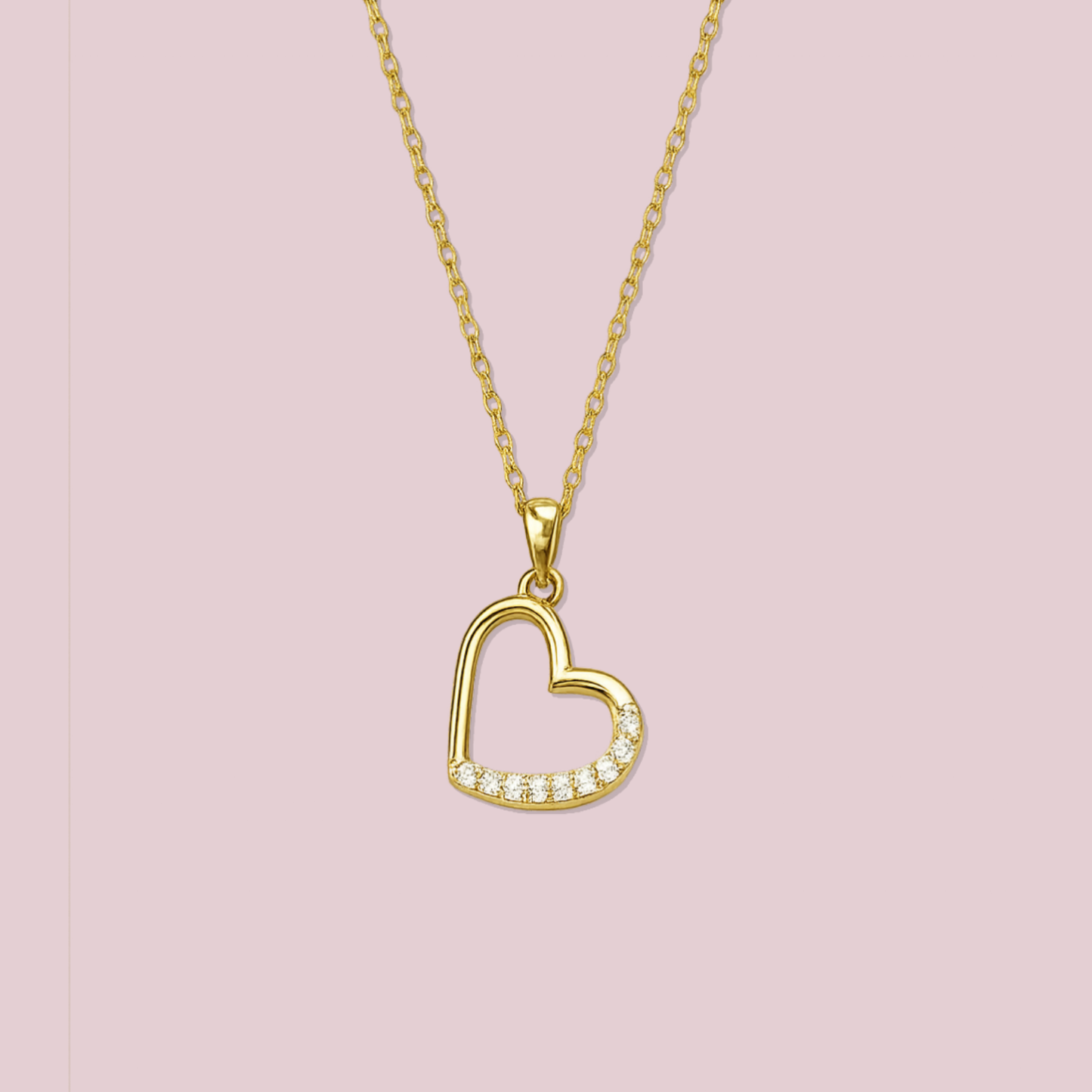 14K Solid Gold CZ Open Heart Necklace.