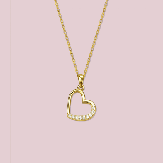 14K Solid Gold CZ Open Heart Necklace.