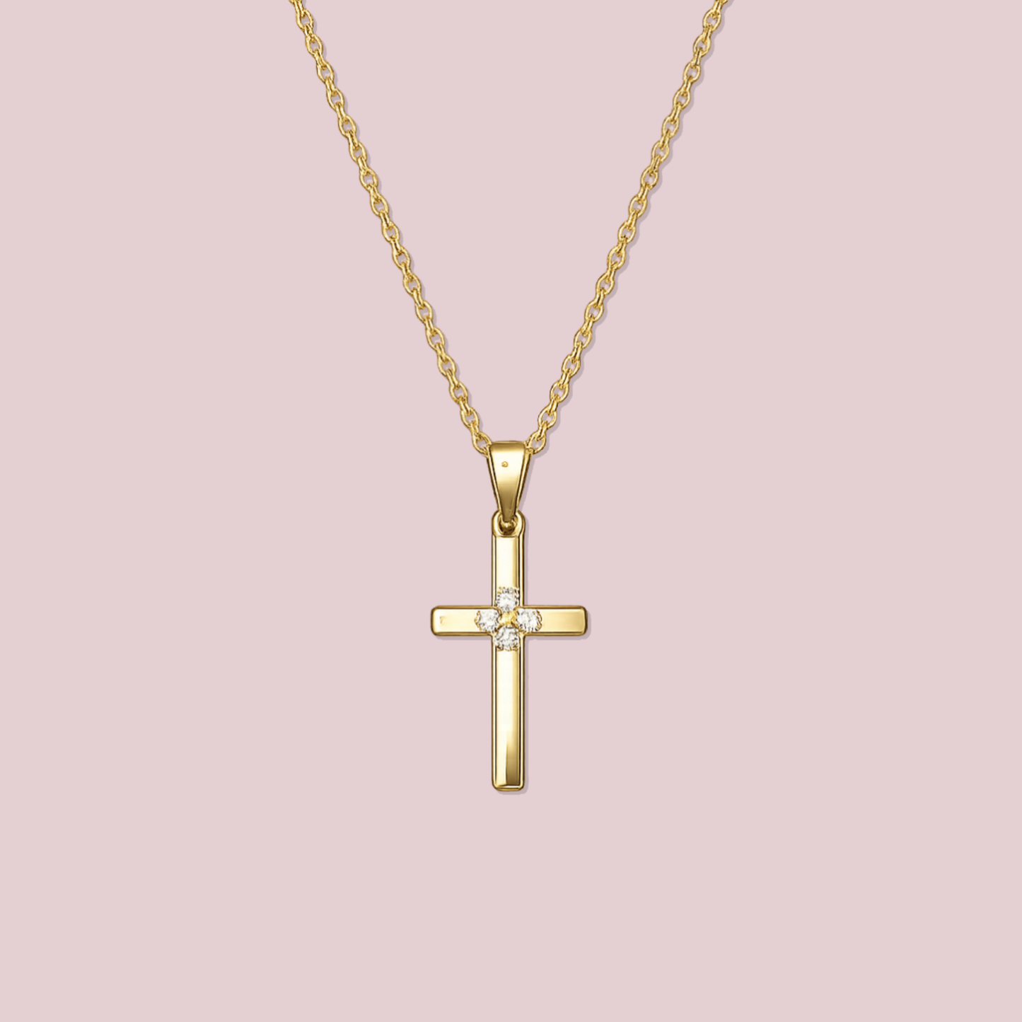 14K Solid Gold CZ Cross Necklace.
