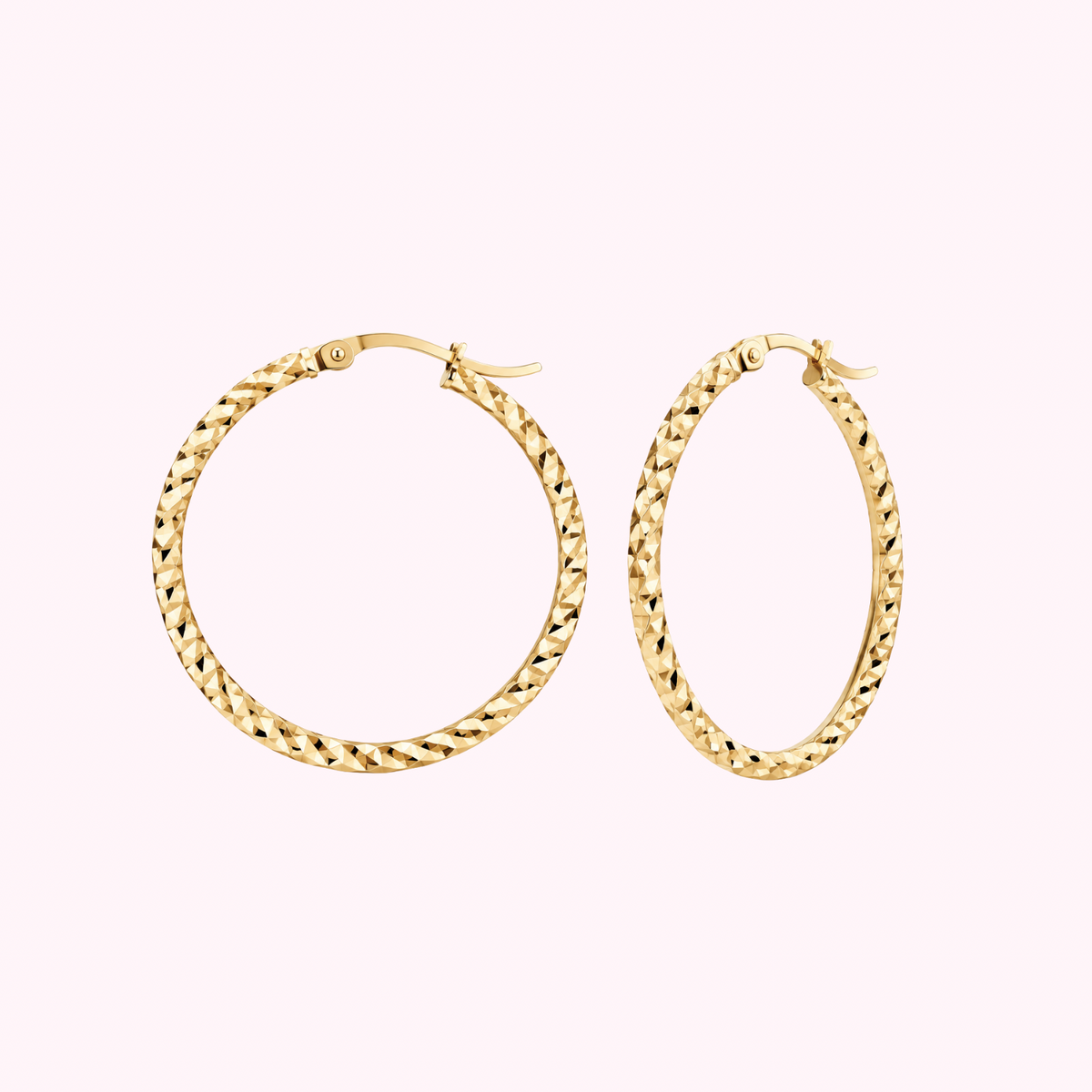 10K Solid Gold Diamond cut Hoop Earrings