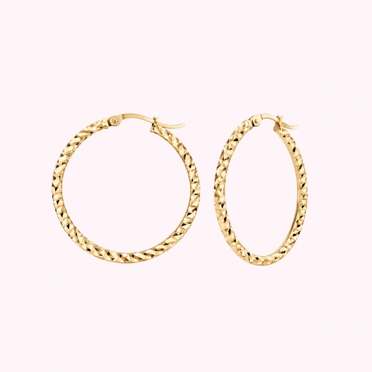 10K Solid Gold Diamond cut Hoop Earrings